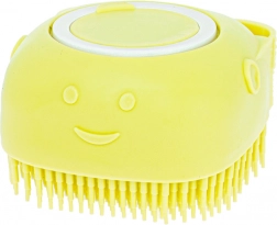 Perie de baie din silicon pentru câini și pisici cu dozator – galben