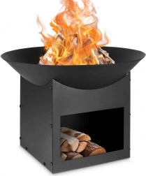 Vatră de grădină metalică 56 cm cu spațiu de depozitare pentru lemne Ambiance