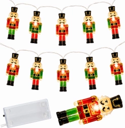 Ghirlandă luminoasă LED de Crăciun cu soldăței de lemn, 10 lumini - 1 bucată
