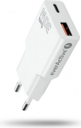 încărcător de rețea everActive GaN super slim 30 W cu USB-A și USB-C
