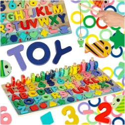 Joc educativ din lemn 3‑în‑1: sorter, abac și pescuit magnetic