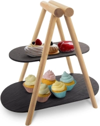 Etajeră de servire pe două niveluri din ardezie și lemn 41 × 24 × 38,5 cm