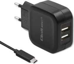 Încărcător USB dual Qoltec 17W cu cablu USB-C