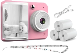 Aparat foto instant pentru copii RENEW FORCE cu 3 role de hârtie, roz