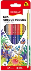 Creioane colorate Keyroad duo triunghiulare, cu două capete, 12 culori