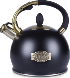 Ceaun/ceainic negru din inox cu fluier, 3 l