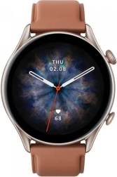 ceas inteligent amazfit gtr 3 pro cu curea din piele maro