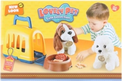 Cățeluș de pluș cu cușcă de transport și accesorii