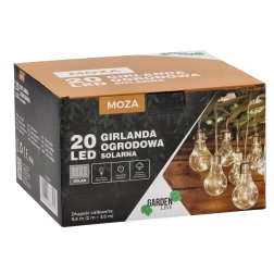 Ghirlandă solară pentru grădină, 20 LED, alb cald, 5,8 m, IP44