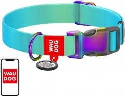 Zgarda de nylon cu cod QR pentru câini Waudog gradient, albastră, mărime XL