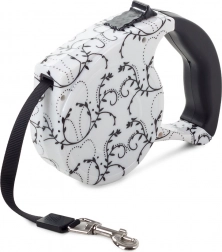 Lesă automată cu funcție de blocare 5m, alb cu crini