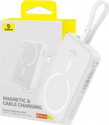 Baterie externă magnetică BASEUS Magnetic Mini 10000 mAh cu MagSafe și încărcare rapidă 20 W (alb)