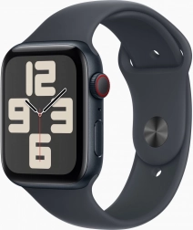 Apple Watch SE GPS + Celular cu carcasă din aluminiu 44 mm în culoarea miezul nopții, curea sport M/L
