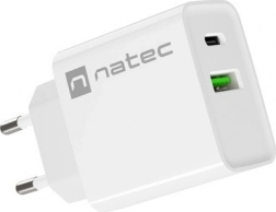 Încărcător de rețea NATEC Ribera 20W, 1× USB‑C + 1× USB‑A, alb