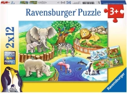 Puzzle 2x12 piese Animale la zoo