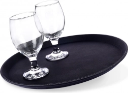 Tavă rotundă de servire antiderapantă neagră 35 cm