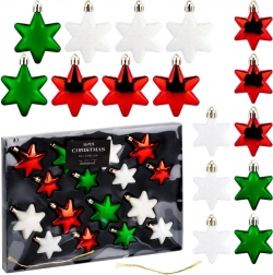 Globuri de Crăciun indestructibile în formă de stea roșii, verzi și albe, 16 buc (6 și 5 cm)