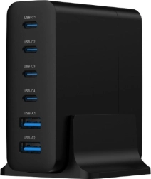 Încărcător universal 75W GaN cu 6 porturi USB negru