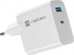 Încărcător Natec Ribera GaN 65W USB-A și USB-C alb