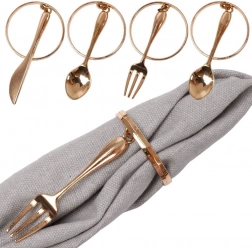 Inele de șervețel din metal auriu cu tacâmuri suspendate, 4 cm, set 4 buc.