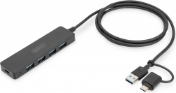 Hub USB 3.0 4porturi SlimLine cu adaptor USB-C 1,2m 5Gbps, conector alimentare USB-C