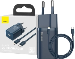 Încărcător rapid Baseus Super Si 20 W cu USB‑C + cablu USB‑C – Lightning 1 m (albastru)