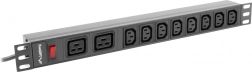 Lanberg bară de alimentare PDU pentru rack 19" 1U, 16 A, 8× C13 + 2× C19, intrare C20 – neagră