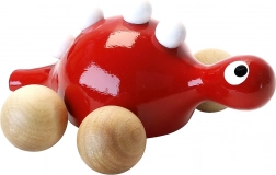 Dinosaur din lemn pe roți roșu