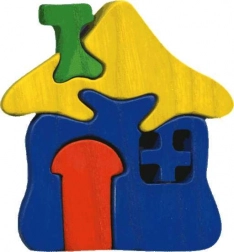 Fauna puzzle din lemn cu piese de introdus, căsuță mică
