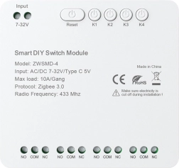 Modul comutator ZigBee cu 4 canale cu contact fără potențial DC 32 V Avatto