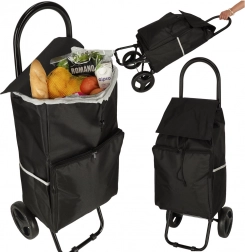 Cărucior de cumpărături negru pe roți cu cadru