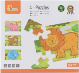 Puzzle din lemn junglă – 4 animale pentru copii de la 24 de luni