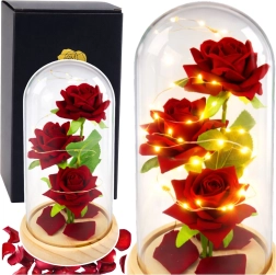 Trandafiri roșii eterni sub cupolă de sticlă cu iluminare LED 21,5 × 11 cm