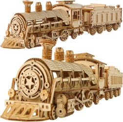 Puzzle 3D din lemn locomotivă cu abur cu tender Kruzzel - 1 bucată