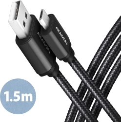 Cablu premiu Axagon Micro USB - USB-A, 1.5m, USB 2.0, 2.4A cu împletitură de nylon.