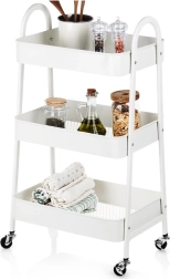 Raft metalic mobil cu 3 niveluri, alb, 44 × 31,5 × 78,5 cm