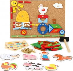 Joc cu cuie La fermă – mozaic creativ din plută pentru copii