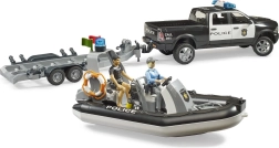 BRUDER pick-up de poliție RAM cu barcă și două figurine