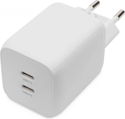 Încărcător GaN 65 W cu 2× USB‑C PD 3.0, alb