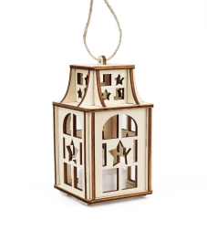 Felinar din lemn cu steluțe cu lumânare LED