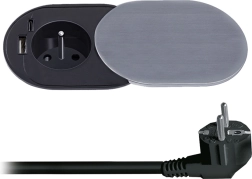 Priză încastrabilă Solight 230 V cu USB-A și USB-C PD 20 W, cu capac glisant, 2 m, argintie