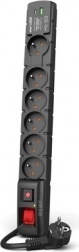Prelungitor cu protecție la supratensiune cu USB A+C 5 m, 6× 230 V, PD 3.0 și QC, negru