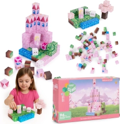 Cărămizi magnetice de construcție 96 piese – castel roz cu prințesă