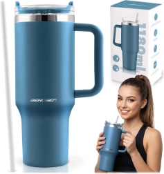Cană termică vacuum Berdsen cu pai 1180 ml albastru marin