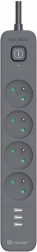 Protecție la supratensiune TRACER Power Line+ mobile ready 1,5 m (4 prize + 3x USB A, 5V 2,4A)
