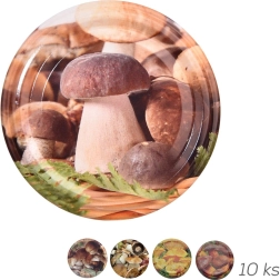 Capac metalic pentru conserve Bio 66 cu motiv de ciuperci, 10 buc.
