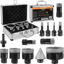 Set de coroane diamantate pentru decupare BIGSTREN M14, 13 piese (6–68 mm) în geantă din aluminiu