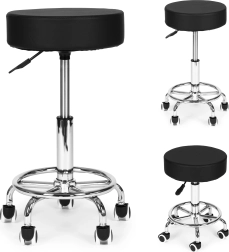 Scaun cosmetic și medical rotativ cu spătar, negru ModernHome