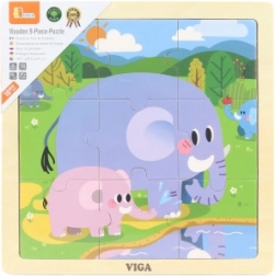 Puzzle din lemn cu elefanți – 9 piese