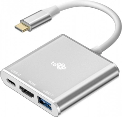Adaptor USB C HUB 3în1 - HDMI, USB, PD argintiu